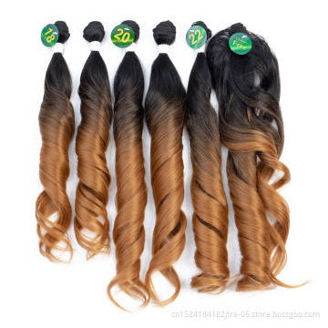 Factory wholesales Japanese fiber 3 Hair Bundles With Lace Closure Curly wave Synthetic Braiding Hair Ombre Color